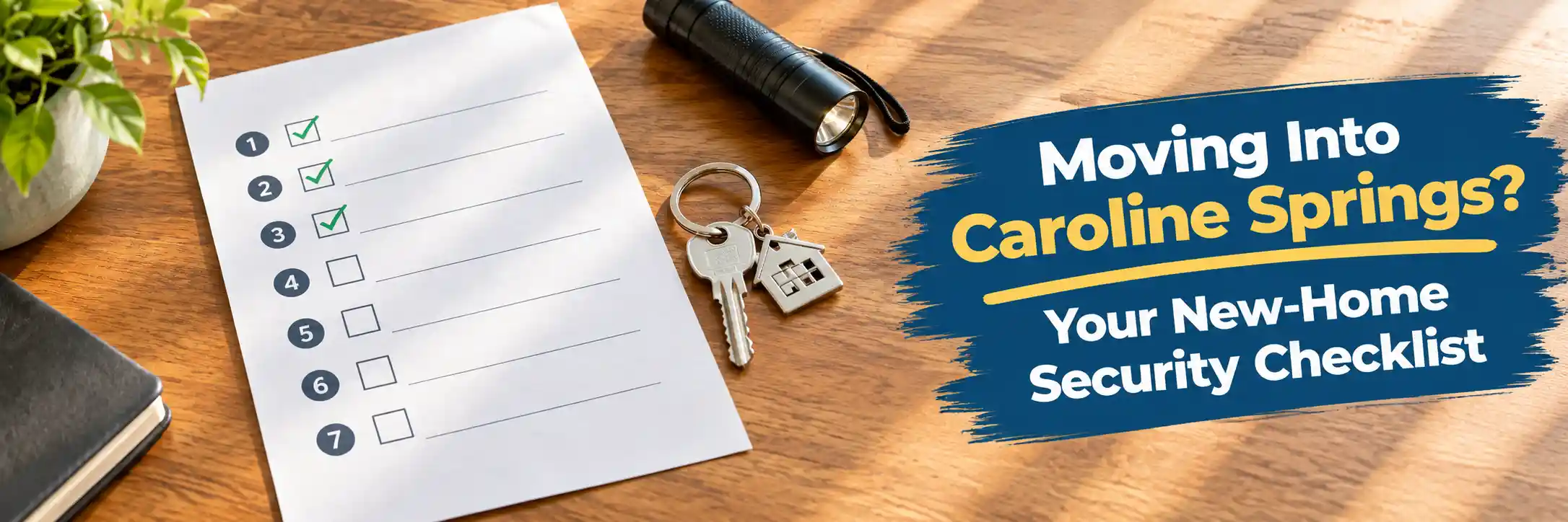 New-home security checklist with house keys for Caroline Springs