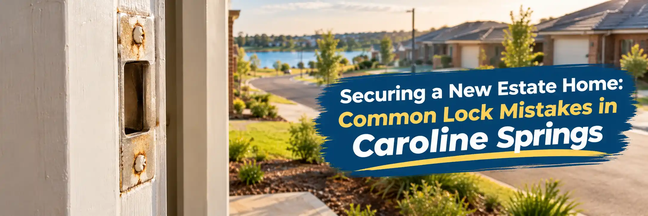 New estate home entrance with a worn door lock in Caroline Springs